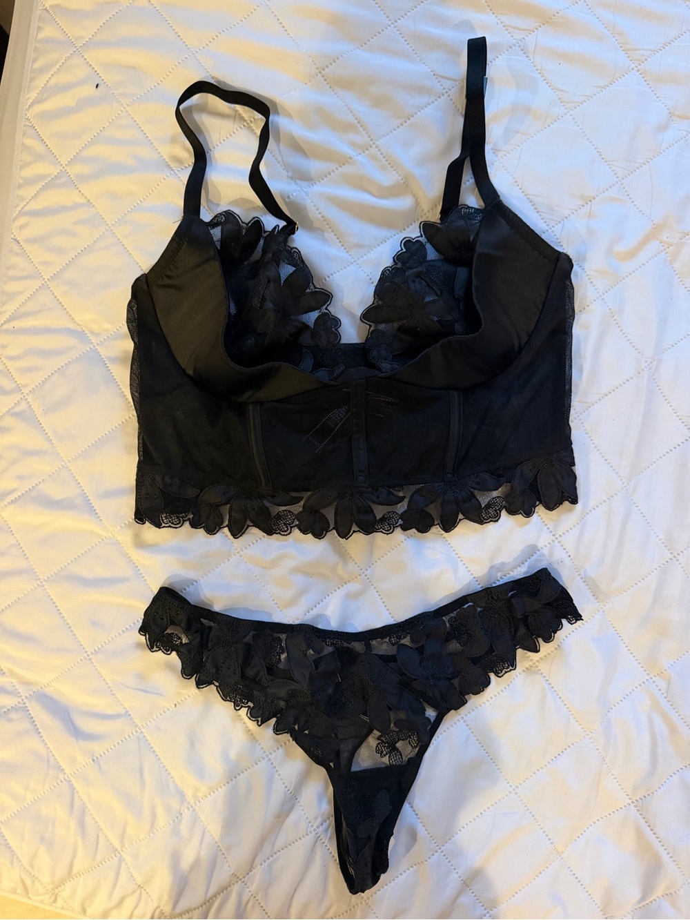 Victoria's Secret Black Lace Longline Bralette & Lace Thong Set